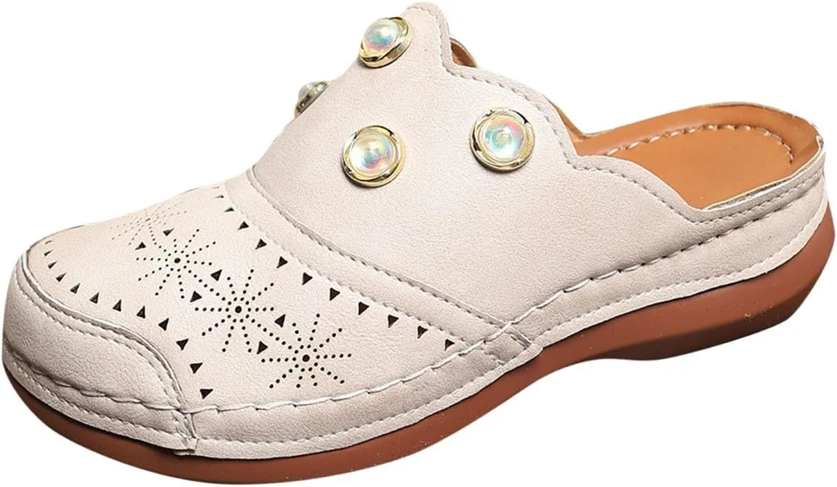 Women Arch Support Slides Closed Toe Cute Mules Women Slip On Summer Mule High Heels Slipper Dressy Orthopedic Sandale
