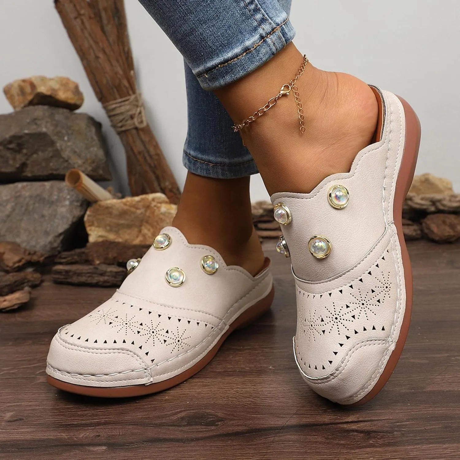 Women Arch Support Slides Closed Toe Cute Mules Women Slip On Summer Mule High Heels Slipper Dressy Orthopedic Sandale