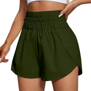 Women Athletic Shorts High Waisted Running Shorts Pocket Sporty Short Gym Elastic Workout Shorts