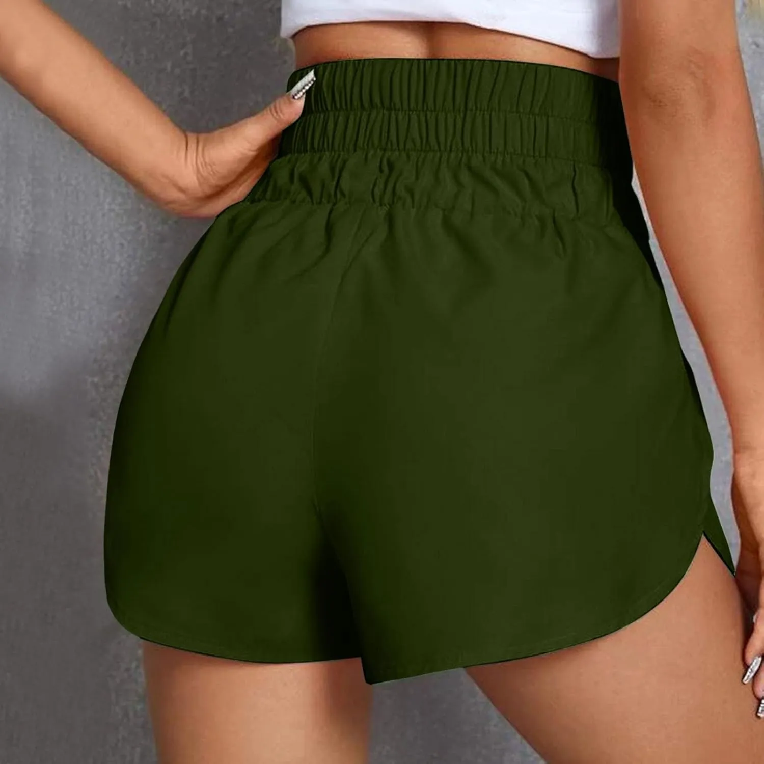 Women Athletic Shorts High Waisted Running Shorts Pocket Sporty Short Gym Elastic Workout Shorts