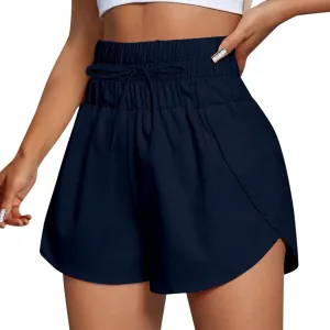Women Athletic Shorts High Waisted Running Shorts Pocket Sporty Short Gym Elastic Workout Shorts