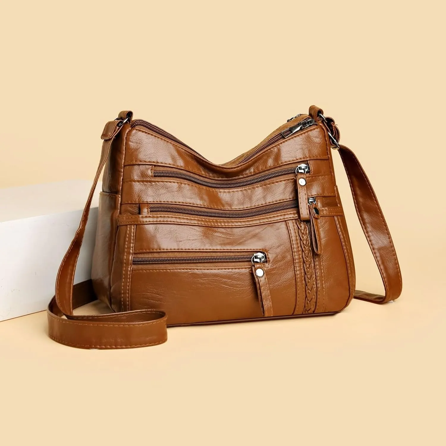 Women Bag Fashionable Middle Mother Bag Large Capacity Shoulder Crossbody Bag Casual Women Bags (Brown, One Size)