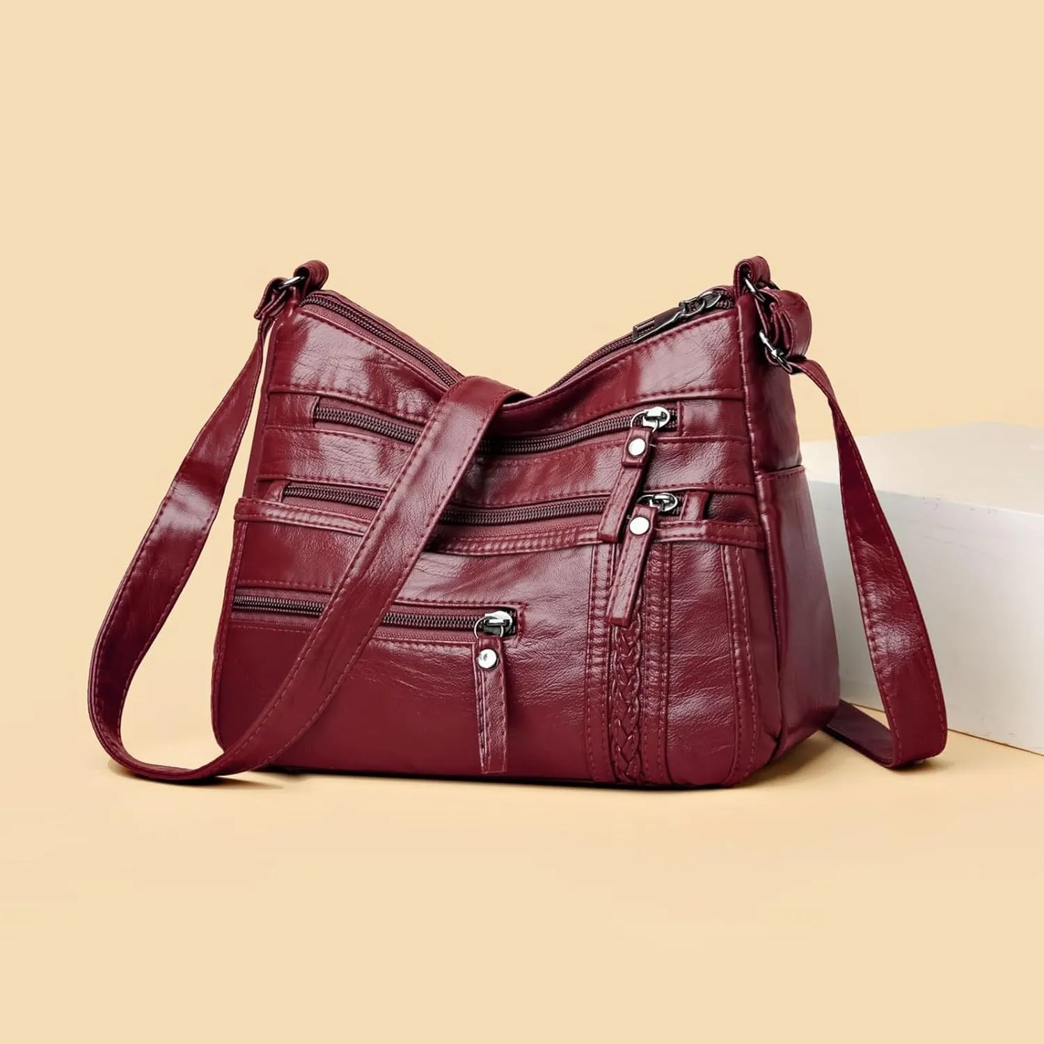 Women Bag Fashionable Middle Mother Bag Large Capacity Shoulder Crossbody Bag Casual Women Bags Shoulder (Red, One Size)