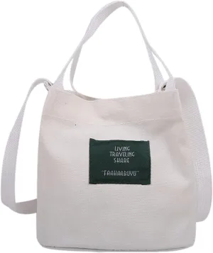 Women Bags Fashion Simple Art Girl Canvas Bags Fresh Casual Messenger Bag One Shoulder Bag (White, One Size)