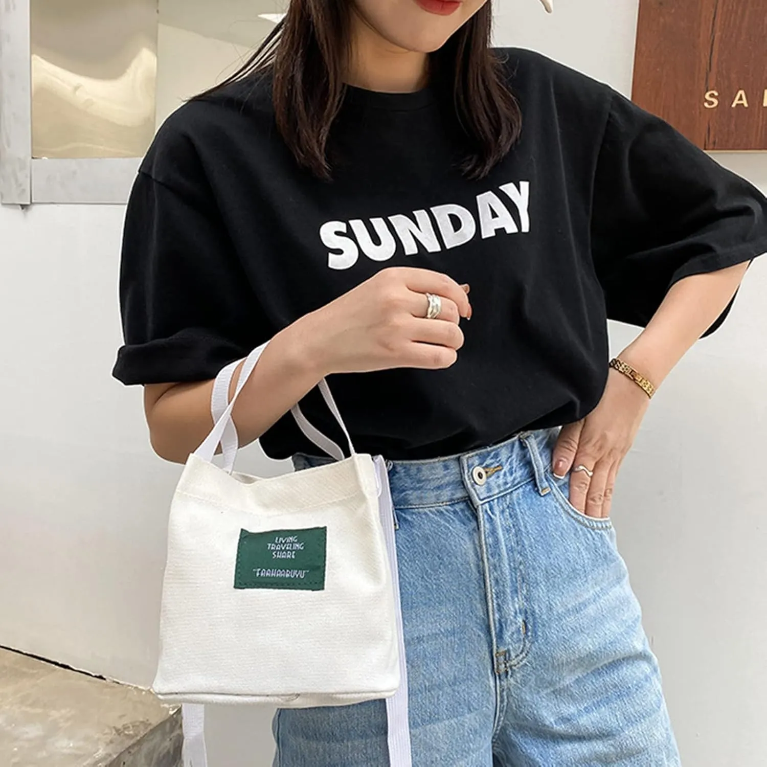Women Bags Fashion Simple Art Girl Canvas Bags Fresh Casual Messenger Bag One Shoulder Bag (White, One Size)