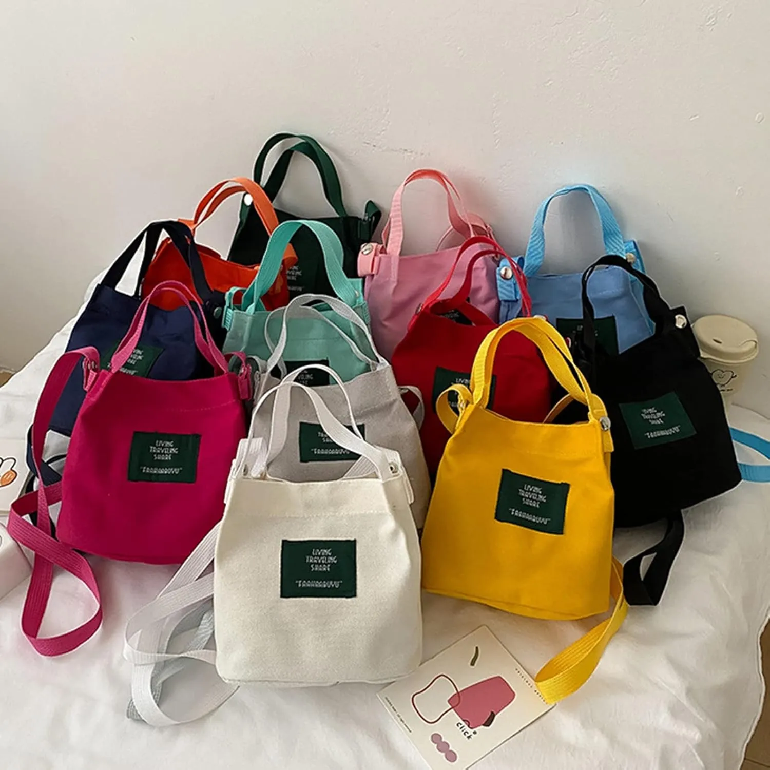 Women Bags Fashion Simple Art Girl Canvas Bags Fresh Casual Messenger Bag One Shoulder Bag (White, One Size)