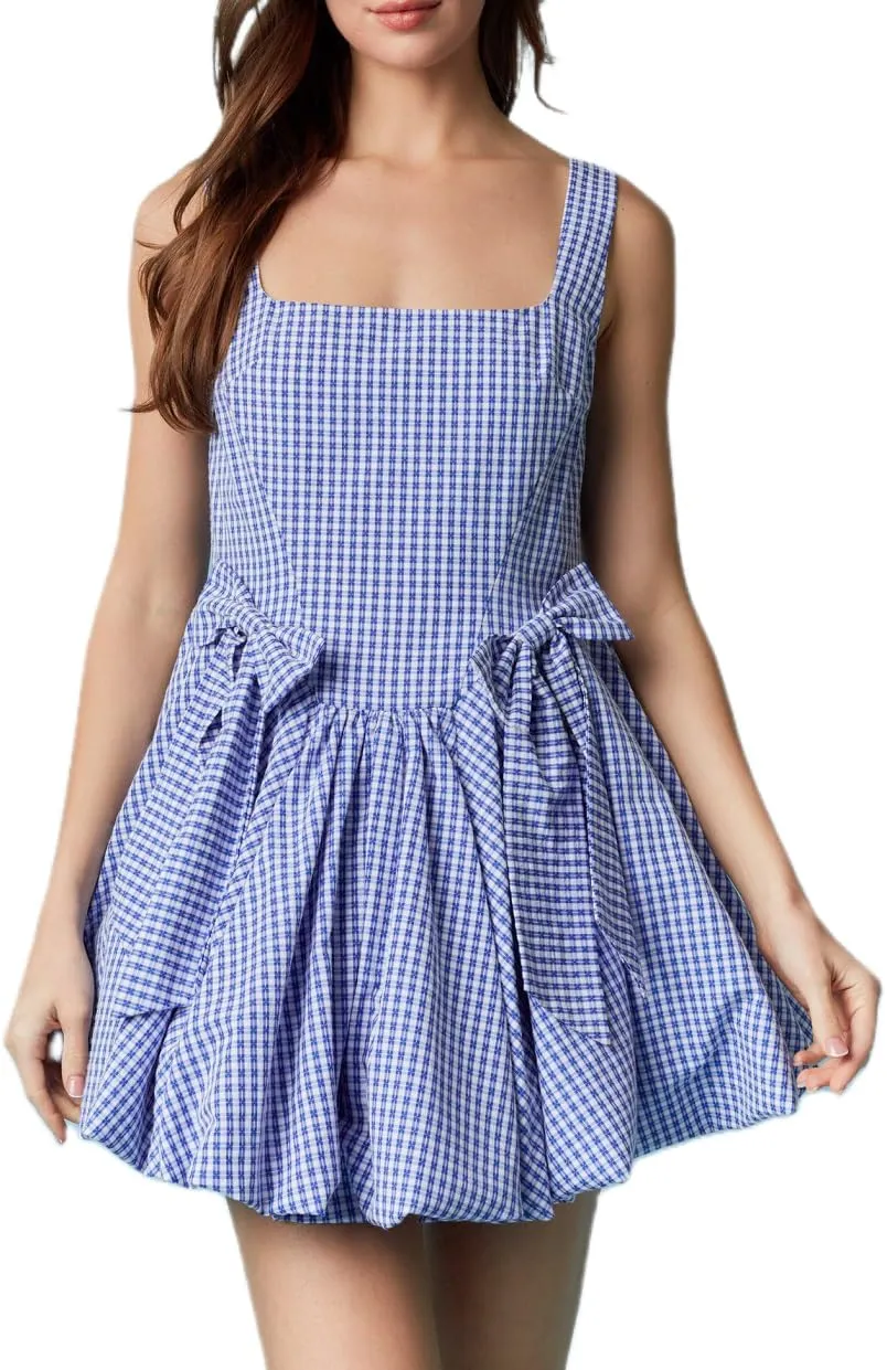 Women Boho Tie Shoulder Mini Dress Y2K Floral Ruffle Babydoll Short Dress Summer Flowy Beach Vacation Sundress