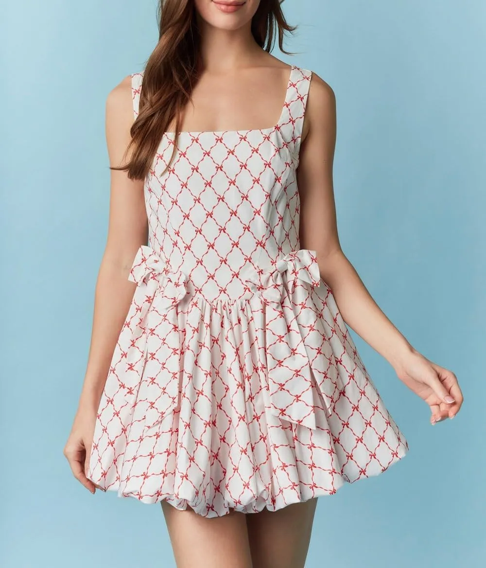 Women Boho Tie Shoulder Mini Dress Y2K Floral Ruffle Babydoll Short Dress Summer Flowy Beach Vacation Sundress