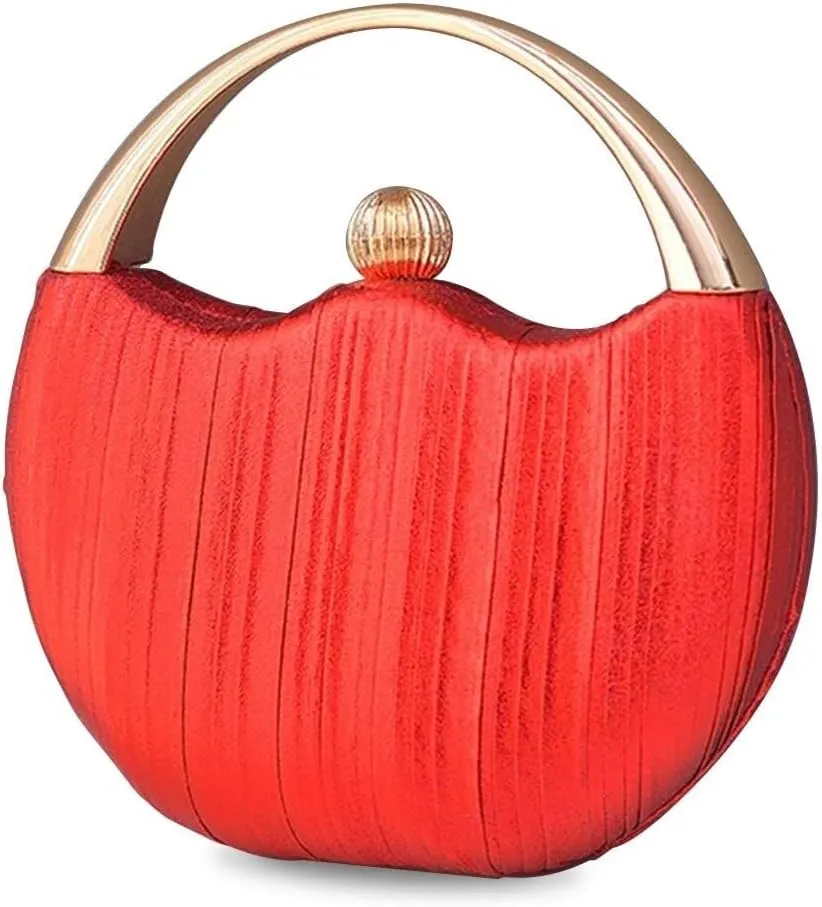 Women Clutch Glitter Evening Bridal Wedding Purse Elegant Shoulder Sparkly Handbag Pleated Round Hard shell Crossbody