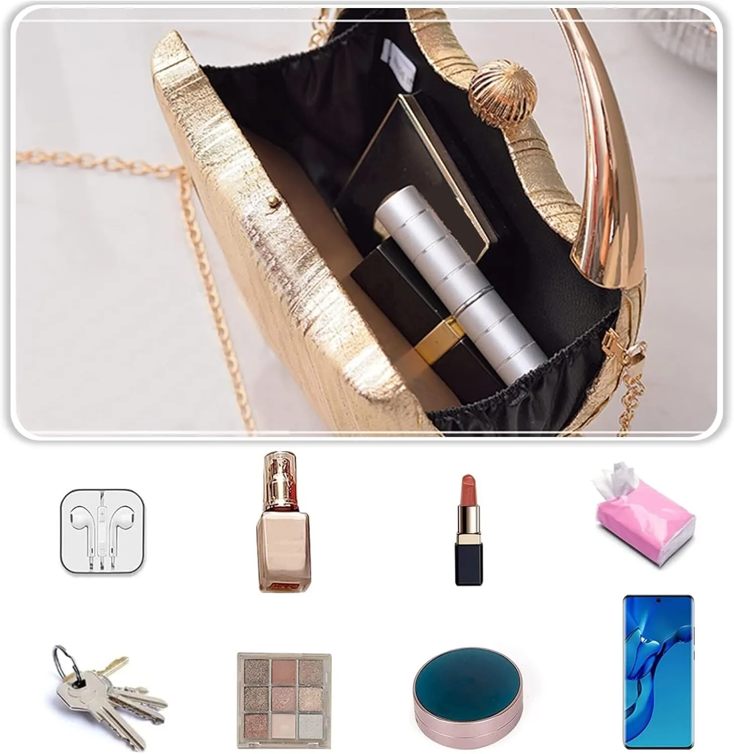 Women Clutch Glitter Evening Bridal Wedding Purse Elegant Shoulder Sparkly Handbag Pleated Round Hard shell Crossbody