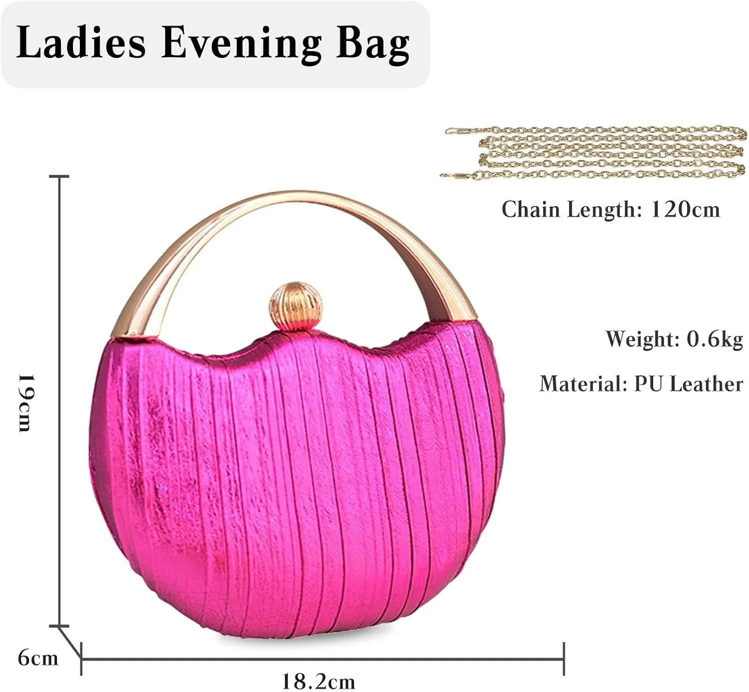 Women Clutch Glitter Evening Bridal Wedding Purse Elegant Shoulder Sparkly Handbag Pleated Round Hard shell Crossbody
