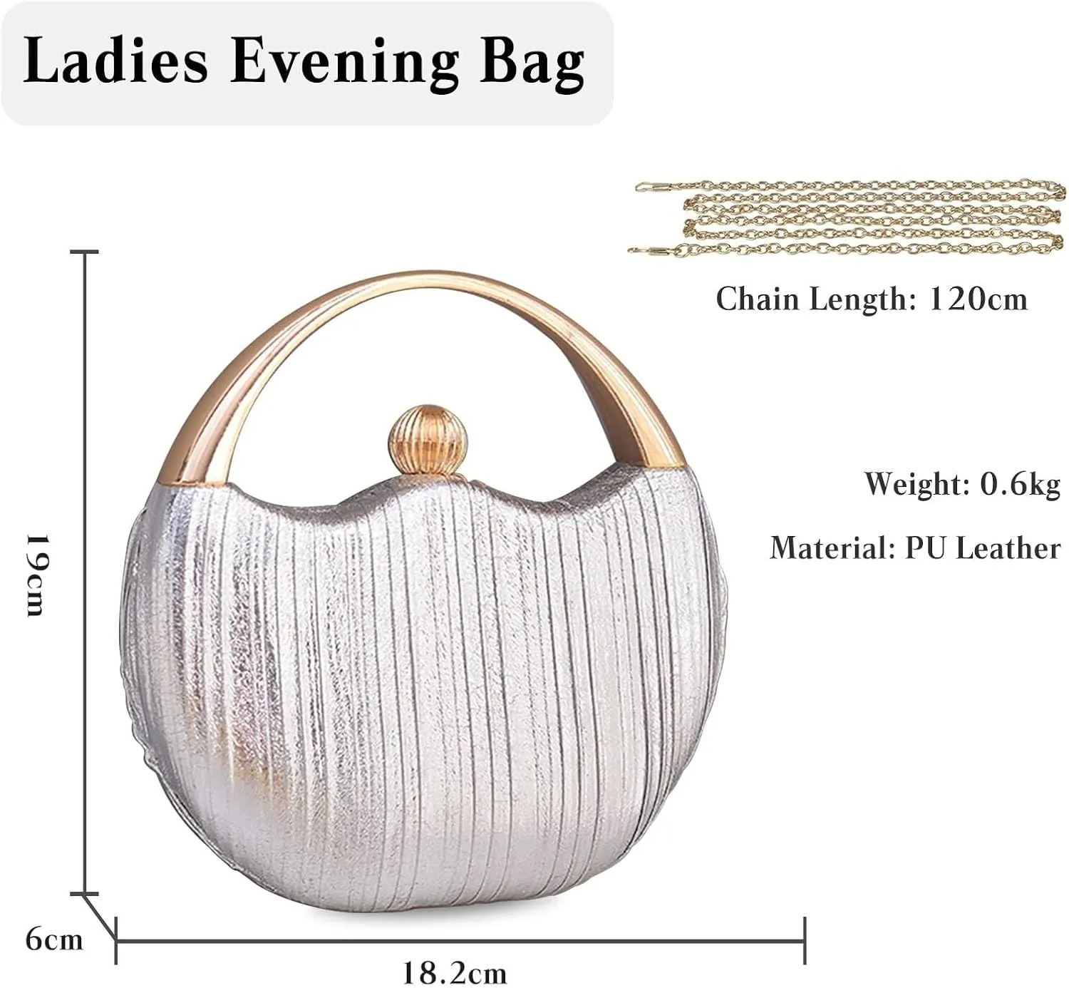Women Clutch Glitter Evening Bridal Wedding Purse Elegant Shoulder Sparkly Handbag Pleated Round Hard shell Crossbody