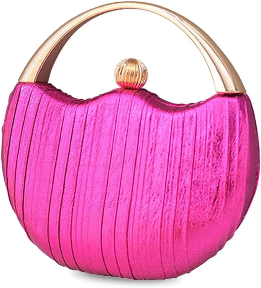 Women Clutch Glitter Evening Bridal Wedding Purse Elegant Shoulder Sparkly Handbag Pleated Round Hard shell Crossbody