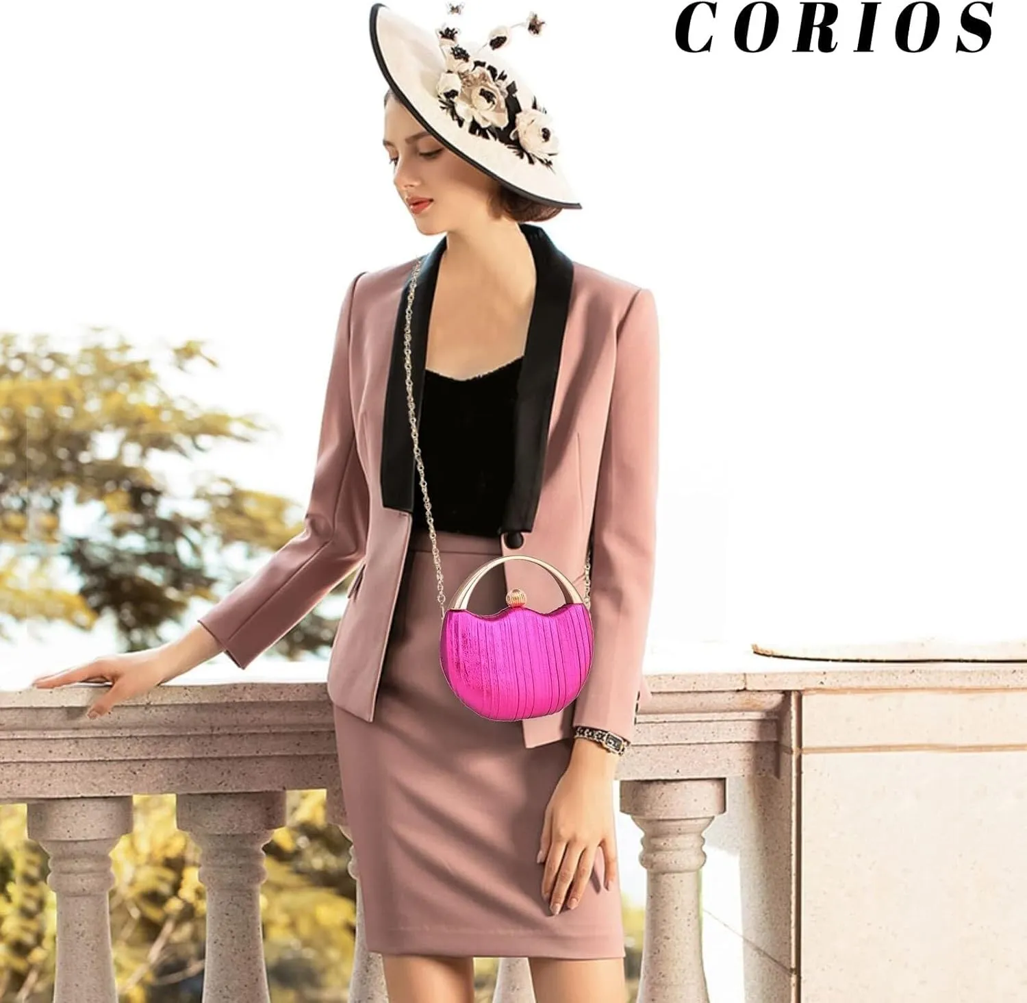 Women Clutch Glitter Evening Bridal Wedding Purse Elegant Shoulder Sparkly Handbag Pleated Round Hard shell Crossbody