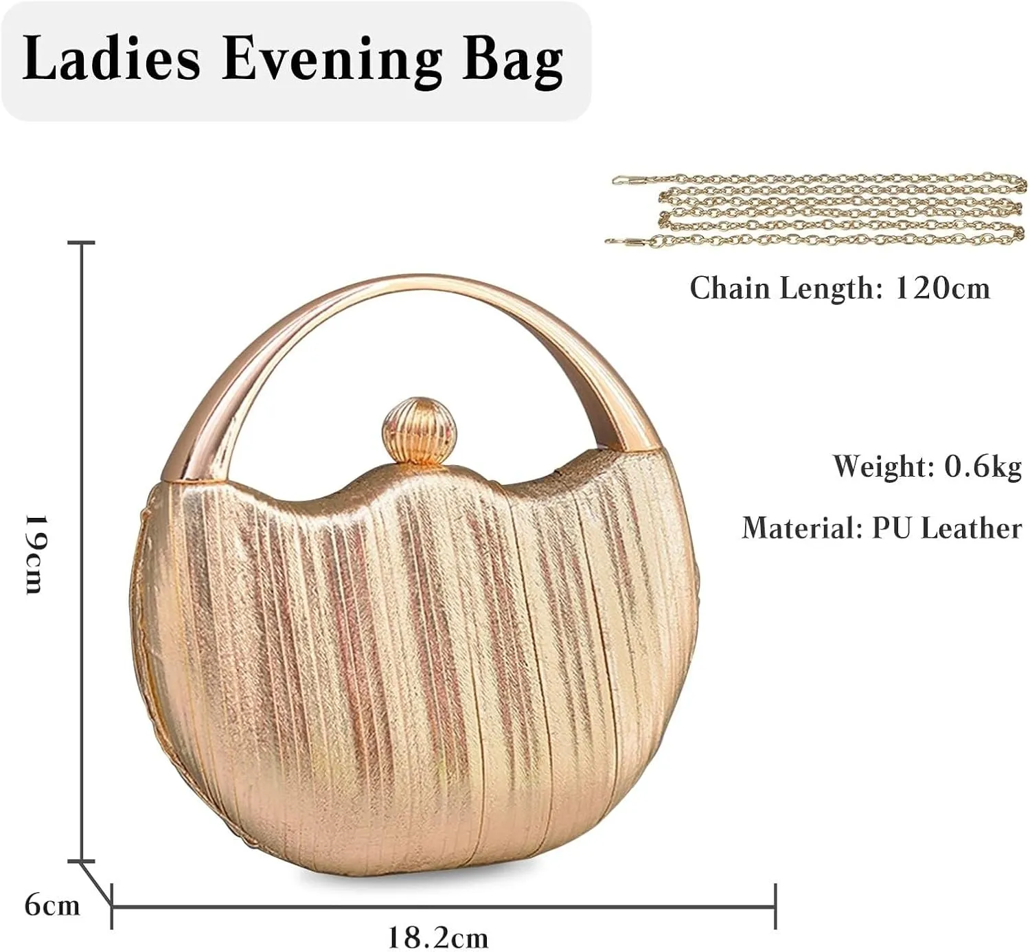 Women Clutch Glitter Evening Bridal Wedding Purse Elegant Shoulder Sparkly Handbag Pleated Round Hard shell Crossbody