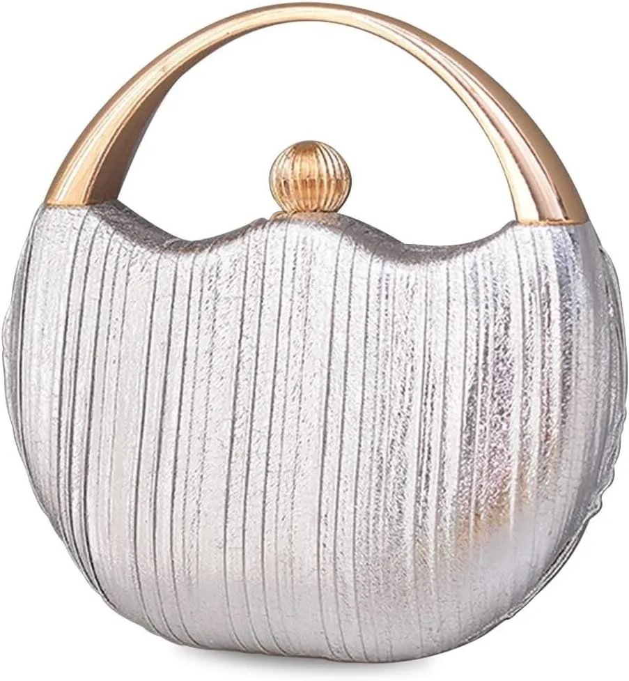 Women Clutch Glitter Evening Bridal Wedding Purse Elegant Shoulder Sparkly Handbag Pleated Round Hard shell Crossbody