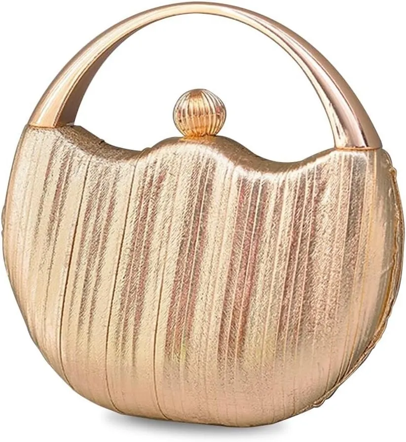 Women Clutch Glitter Evening Bridal Wedding Purse Elegant Shoulder Sparkly Handbag Pleated Round Hard shell Crossbody