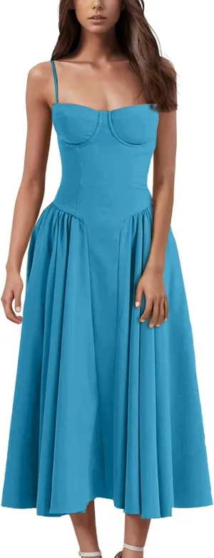 Women Floral Corset Dress Summer Dress 2024 Boho Party Flowy Midi Dresses Going Out A Line Casual Sundress