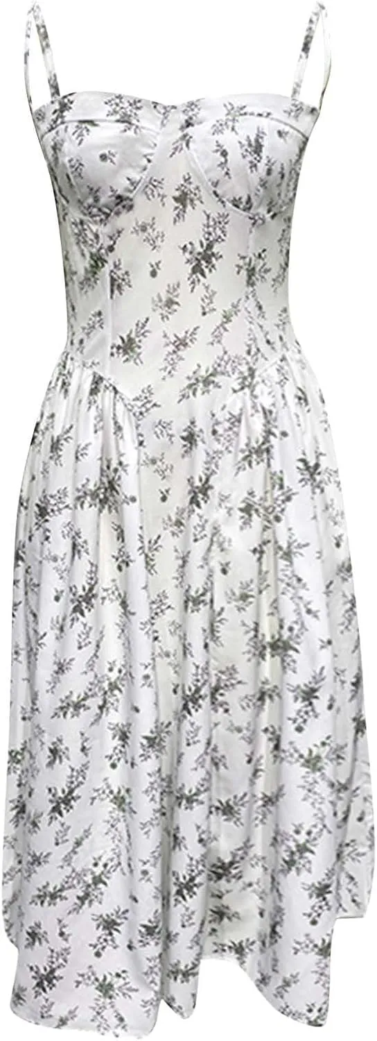 Women Floral Corset Dress Summer Dress 2024 Boho Party Flowy Midi Dresses Going Out A Line Casual Sundress
