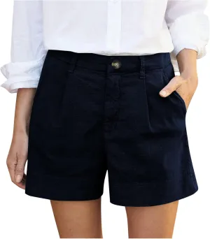 Women Linen Shorts Summer Casual Work Out Shorts High Waisted Bermuda Shorts Dressy Wide Leg Shorts with Pockets