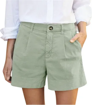 Women Linen Shorts Summer Casual Work Out Shorts High Waisted Bermuda Shorts Dressy Wide Leg Shorts with Pockets