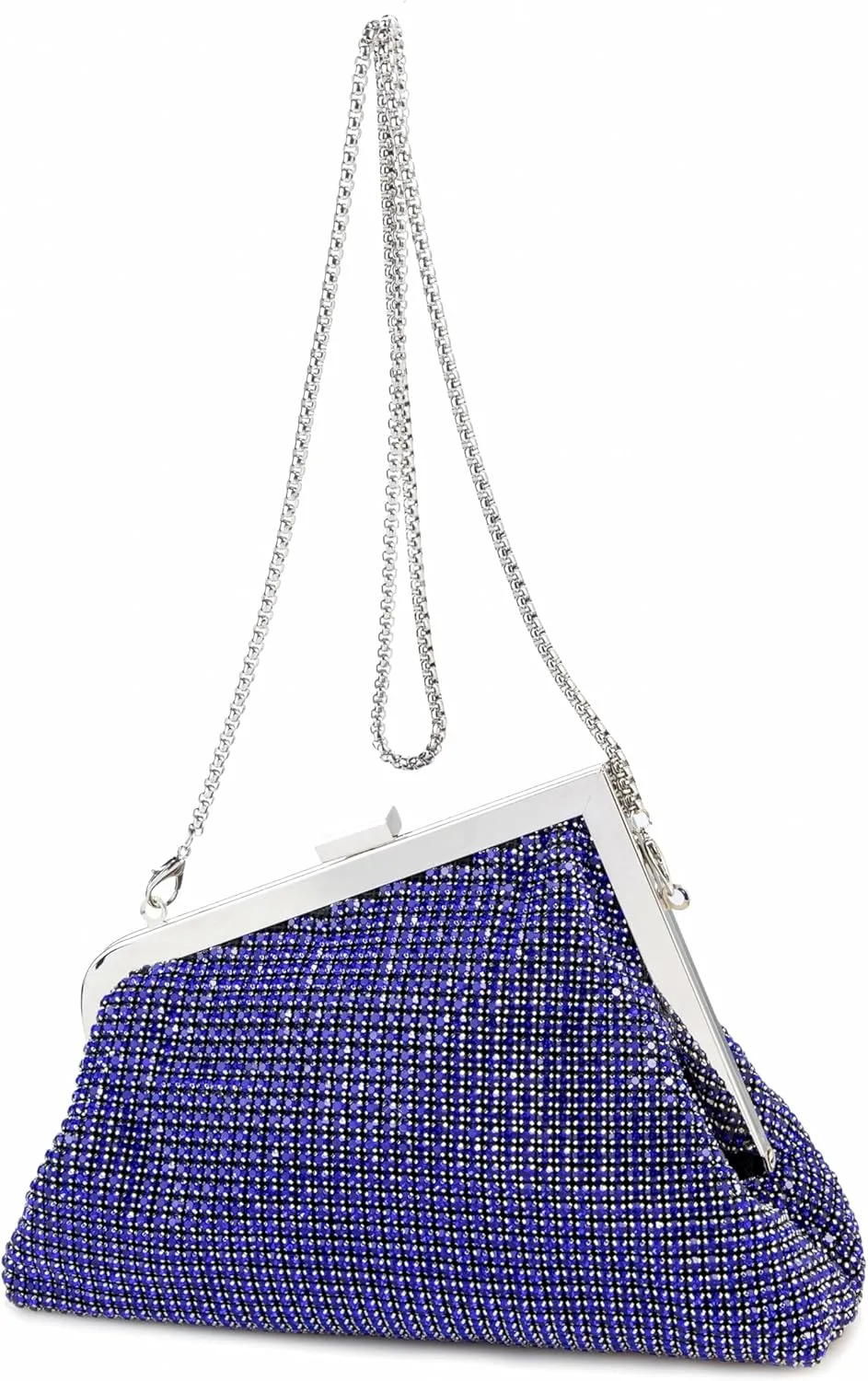 Women Rhinestone Angled Evening Bag Sparkling Clutch Diamond Shoulderbag with Detachable Strap for Wedding Party