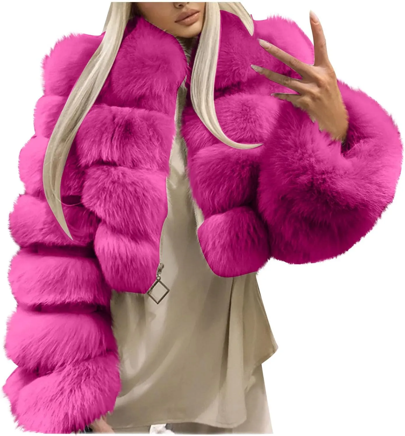 Women Trendy Faux Fur Coats Furry Short Crop Jacket Plus Size Long Sleeve Jackets Warm Winter Outerwear