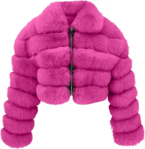 Women Trendy Faux Fur Coats Furry Short Crop Jacket Plus Size Long Sleeve Jackets Warm Winter Outerwear