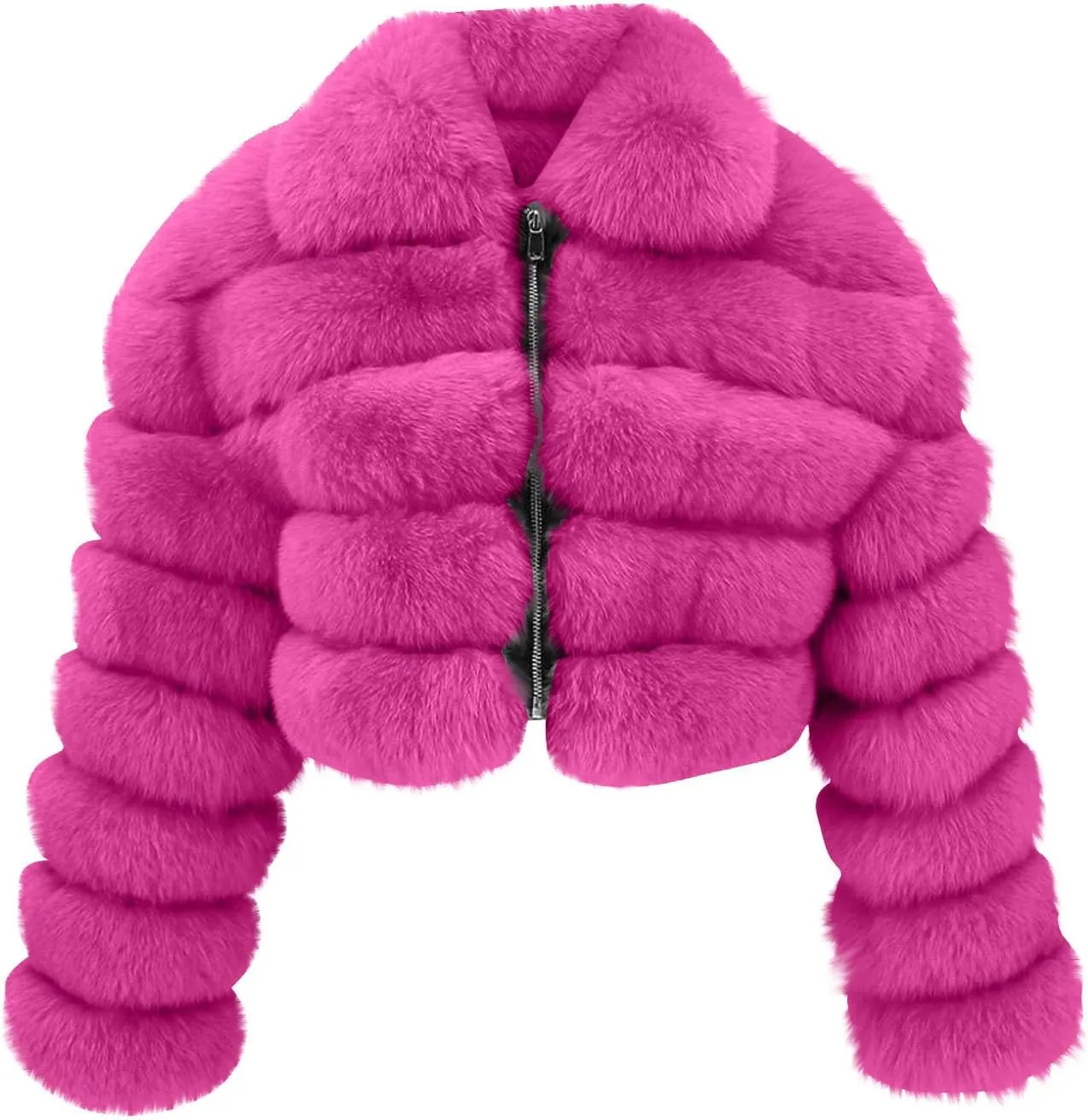 Women Trendy Faux Fur Coats Furry Short Crop Jacket Plus Size Long Sleeve Jackets Warm Winter Outerwear