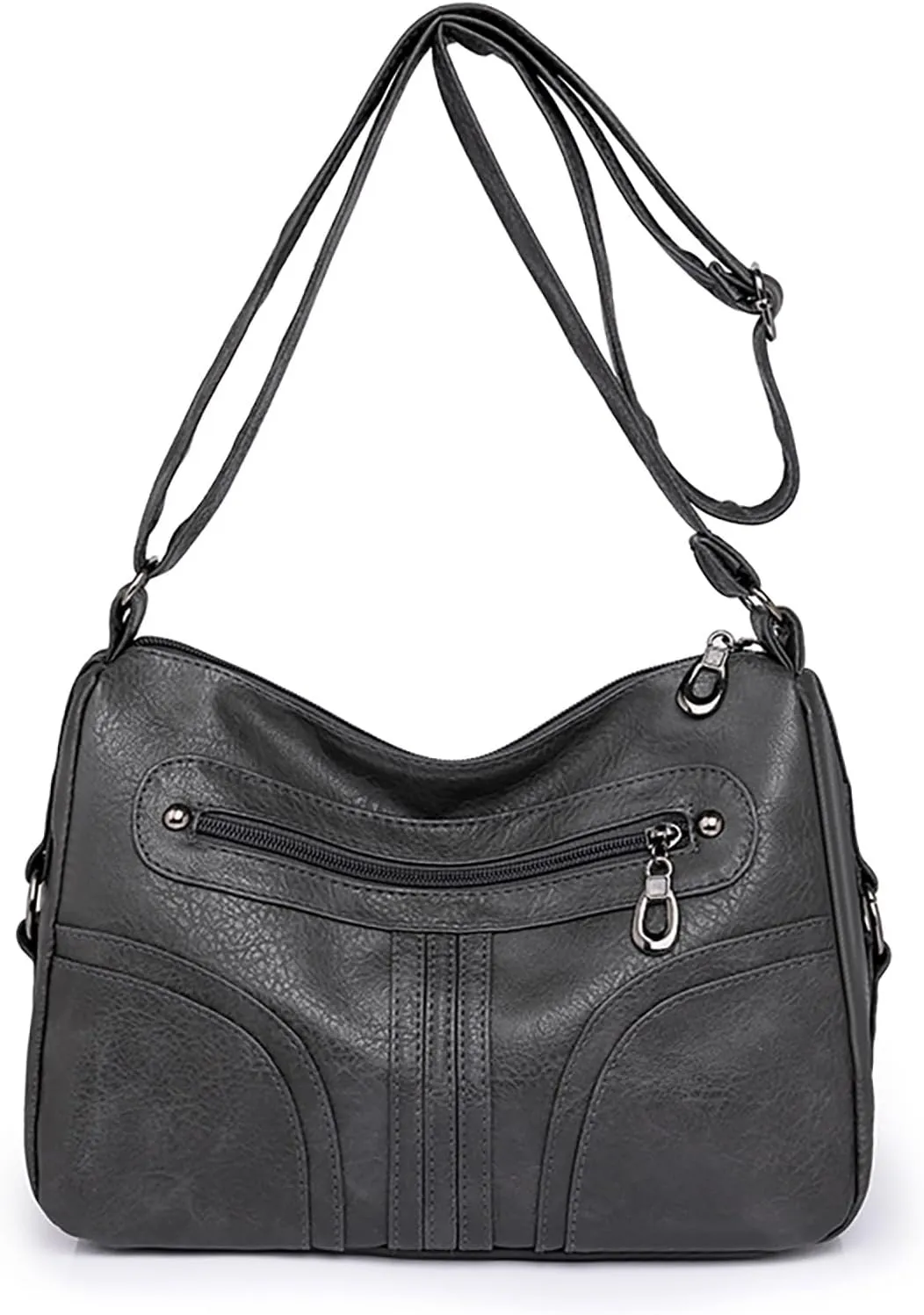 Women Vintage Soft Leather Versatile Lightweight Crossbody Bag Water Proof Pocket Adjustable Shoulder (Grey, One Size)
