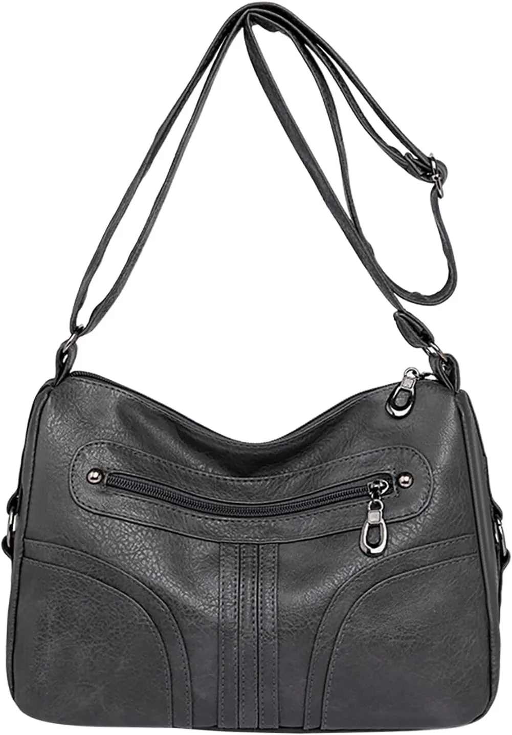 Women Vintage Soft Leather Versatile Lightweight Crossbody Bag Water Proof Pocket Adjustable Shoulder (Grey, One Size)