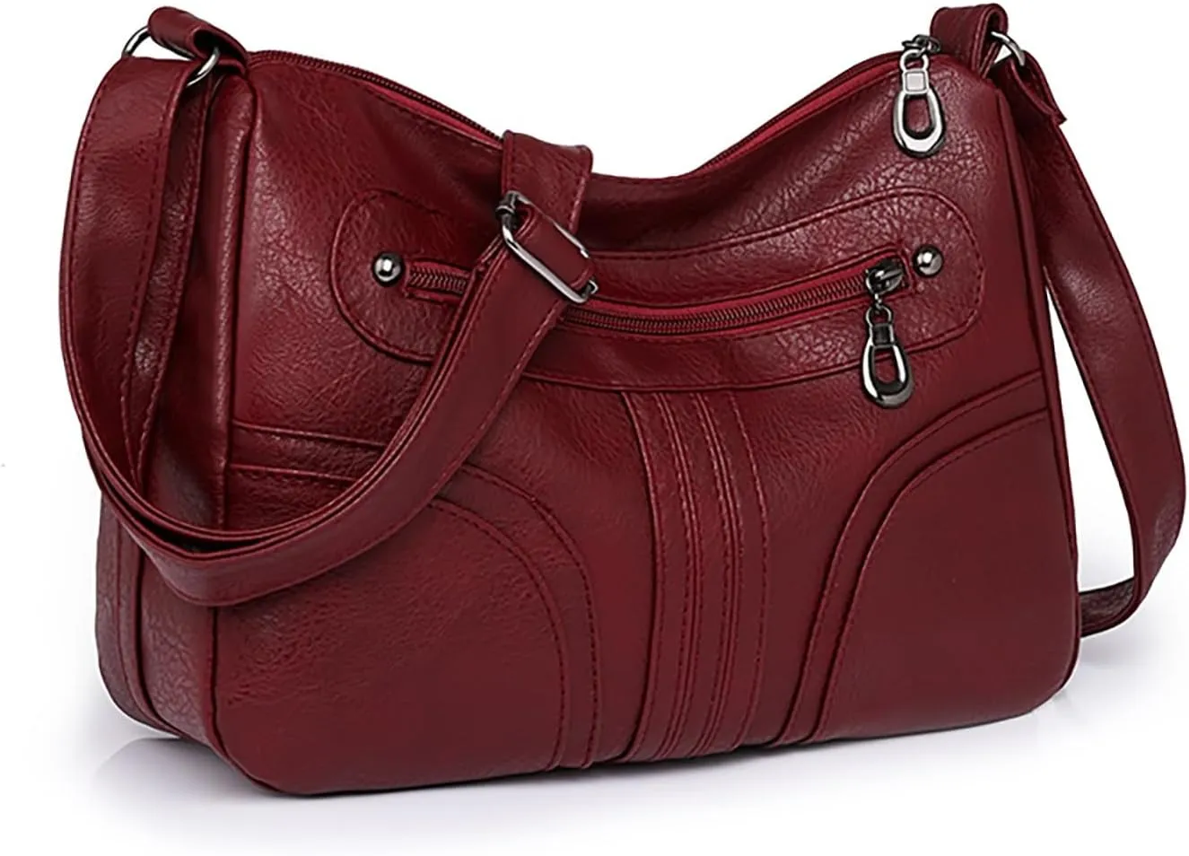 Women Vintage Soft Leather Versatile Lightweight Crossbody Bag Water Proof Pocket Adjustable Shoulder (Red, One Size)