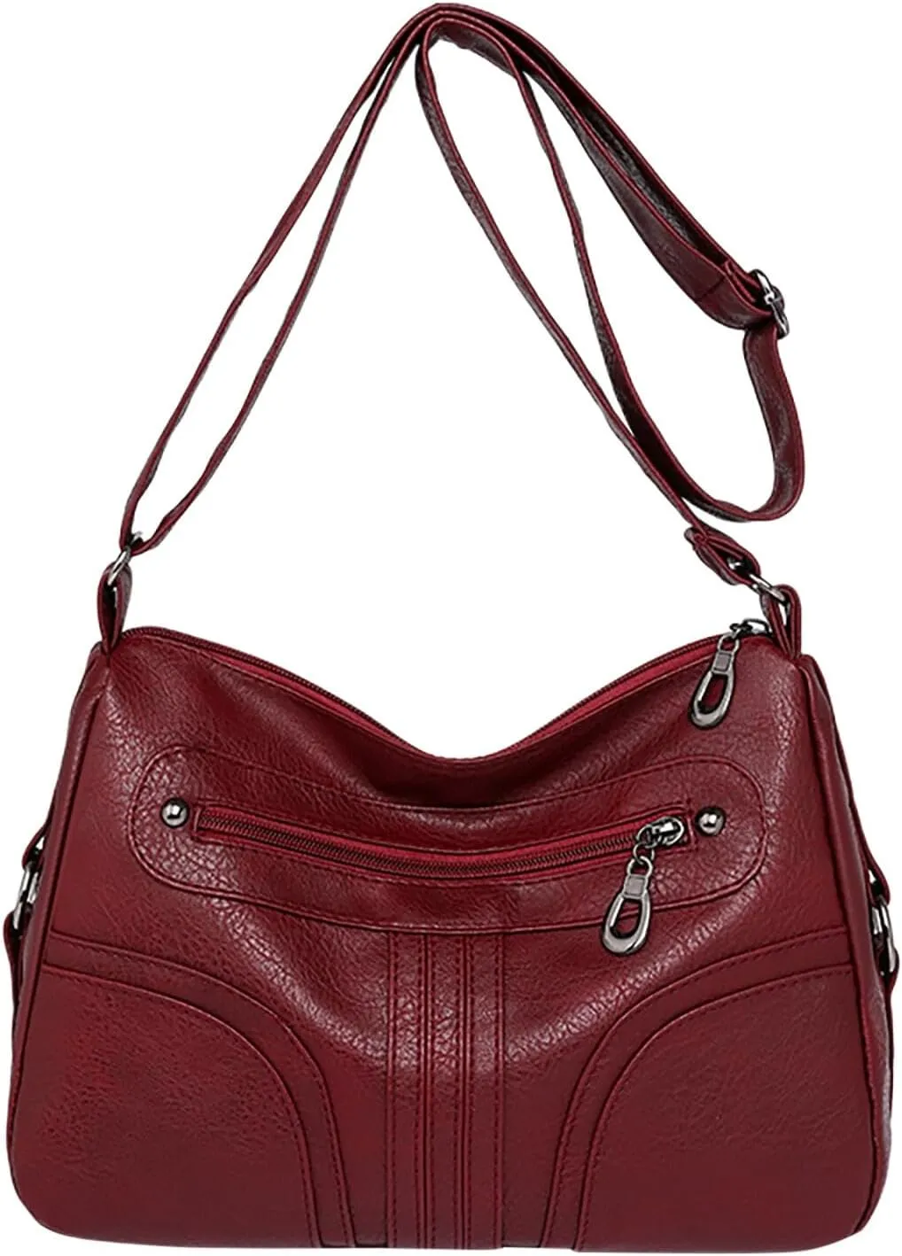 Women Vintage Soft Leather Versatile Lightweight Crossbody Bag Water Proof Pocket Adjustable Shoulder (Red, One Size)