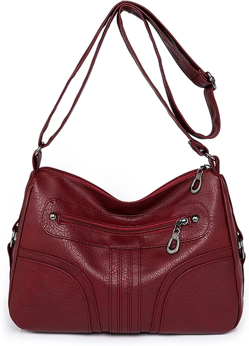 Women Vintage Soft Leather Versatile Lightweight Crossbody Bag Water Proof Pocket Adjustable Shoulder (Red, One Size)