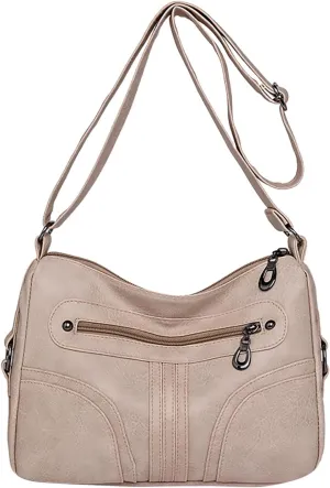 Women Vintage Soft Leather Versatile Lightweight Crossbody Bag Water Proof Pocket Adjustable Shoulder (White, One Size)