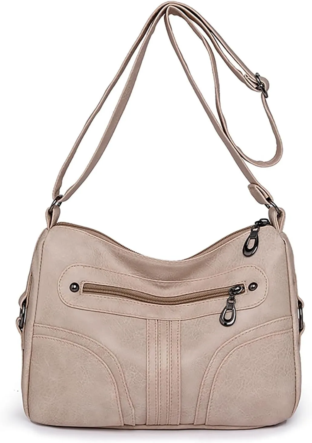 Women Vintage Soft Leather Versatile Lightweight Crossbody Bag Water Proof Pocket Adjustable Shoulder (White, One Size)