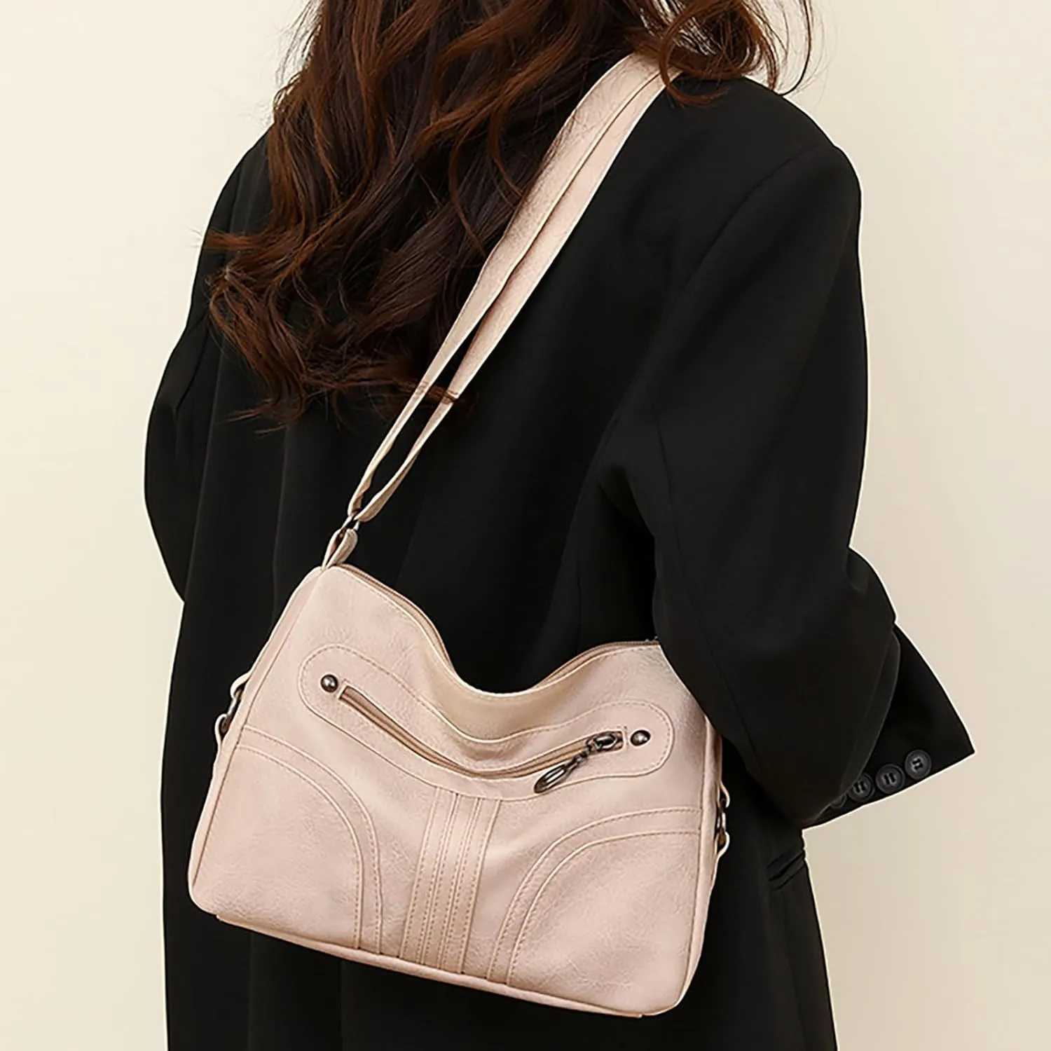 Women Vintage Soft Leather Versatile Lightweight Crossbody Bag Water Proof Pocket Adjustable Shoulder (White, One Size)