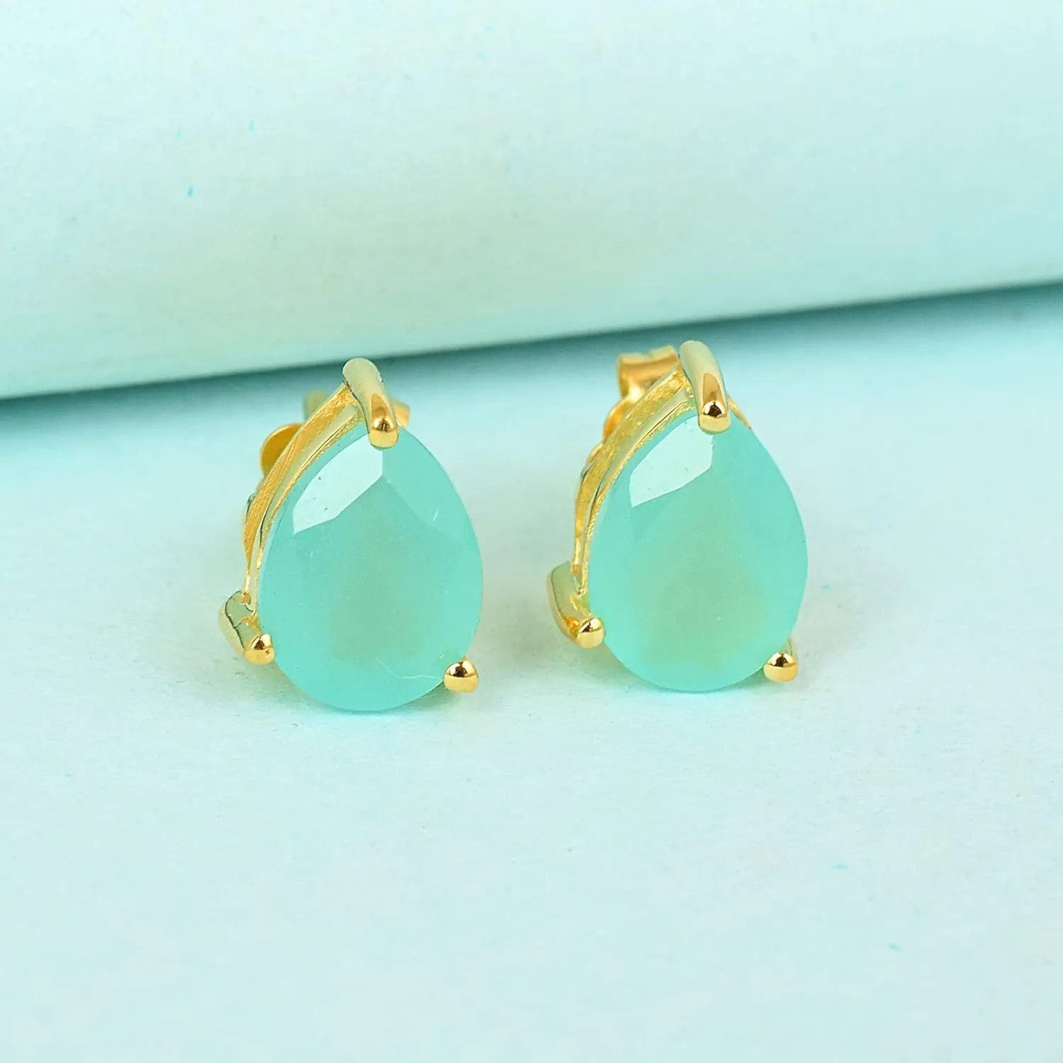 Women's 18K Gold Plated Metal 7x9 Pear Shape Gemstone Gemstone Stud Earrings - Birthstone Stud for Her
