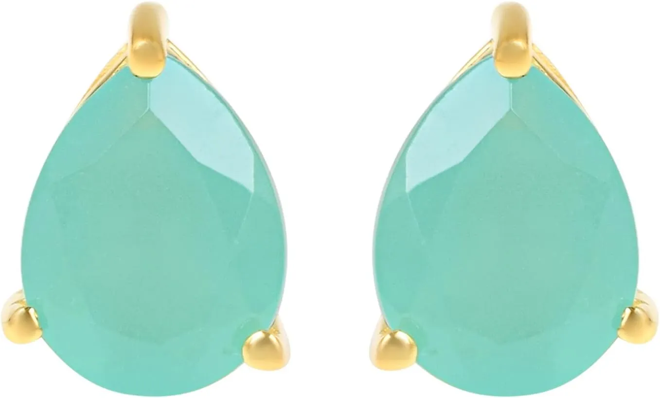 Women's 18K Gold Plated Metal 7x9 Pear Shape Gemstone Gemstone Stud Earrings - Birthstone Stud for Her