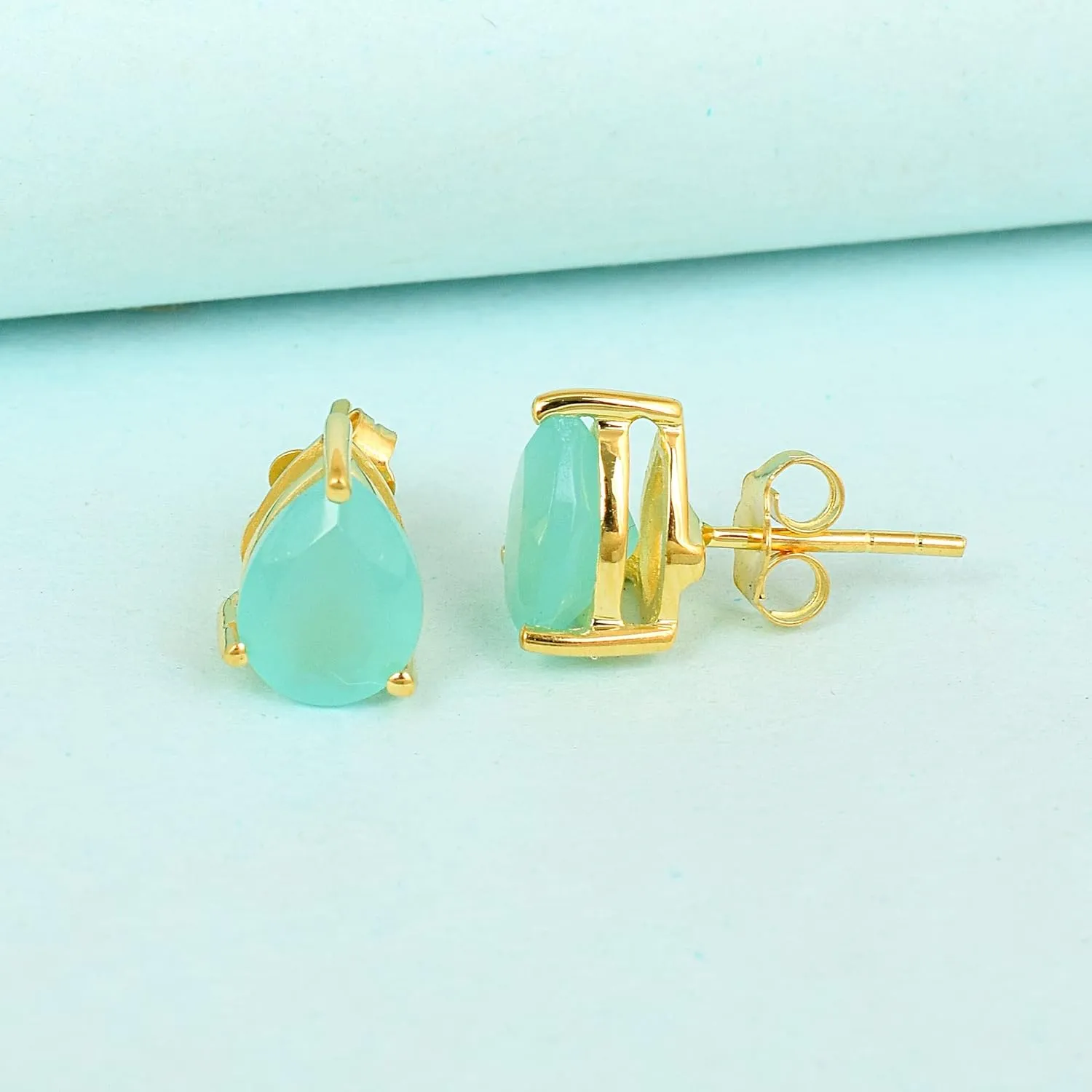 Women's 18K Gold Plated Metal 7x9 Pear Shape Gemstone Gemstone Stud Earrings - Birthstone Stud for Her