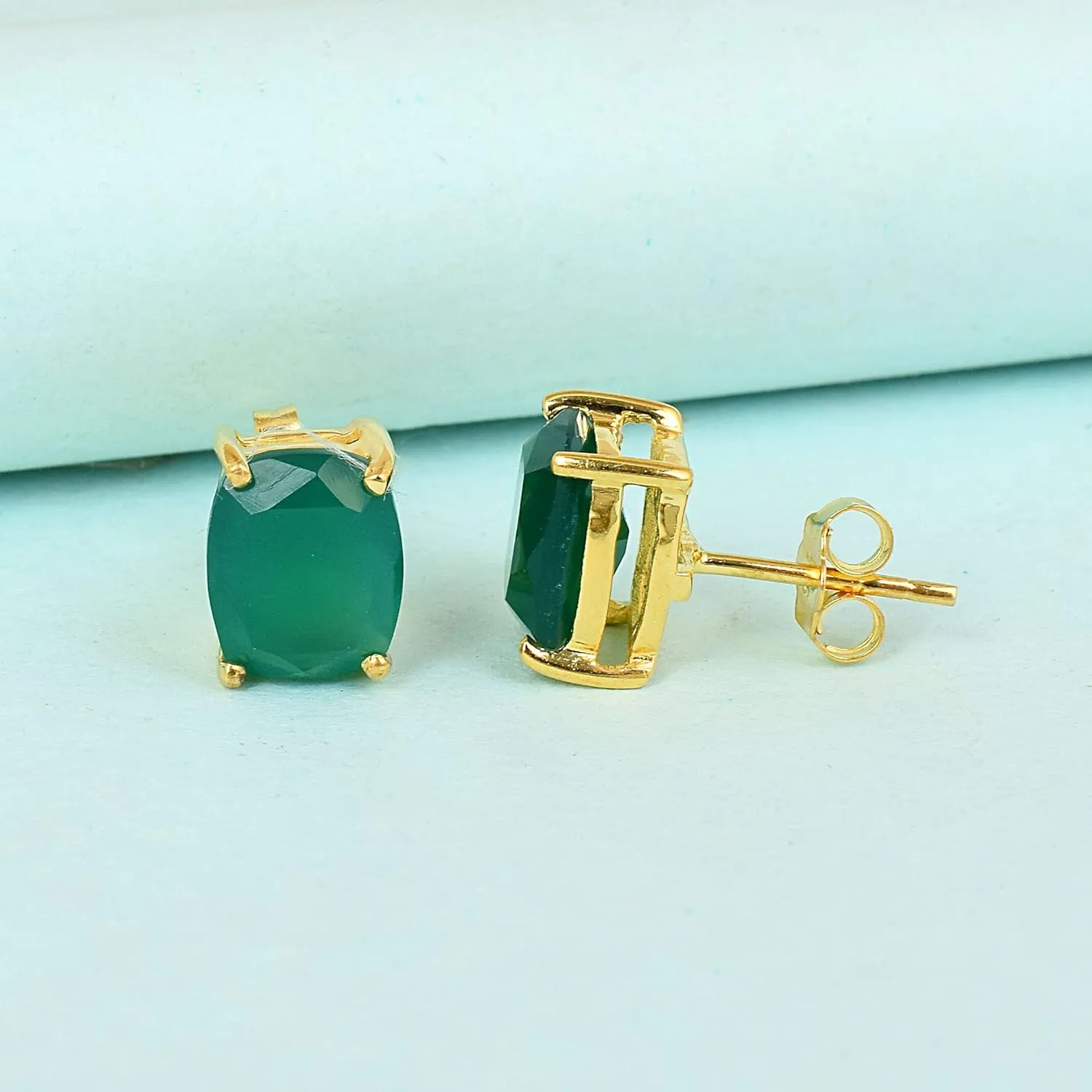 Women's 8x10 Cushion Princess Cut Gemstone 18k Gold Plated Gemstone Stud Earrings - Birthstone Stud for Her