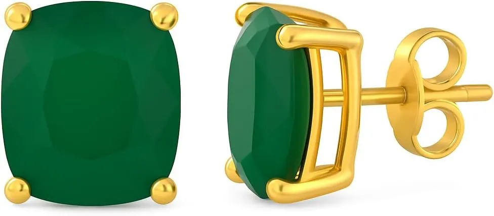 Women's 8x10 Cushion Princess Cut Gemstone 18k Gold Plated Gemstone Stud Earrings - Birthstone Stud for Her