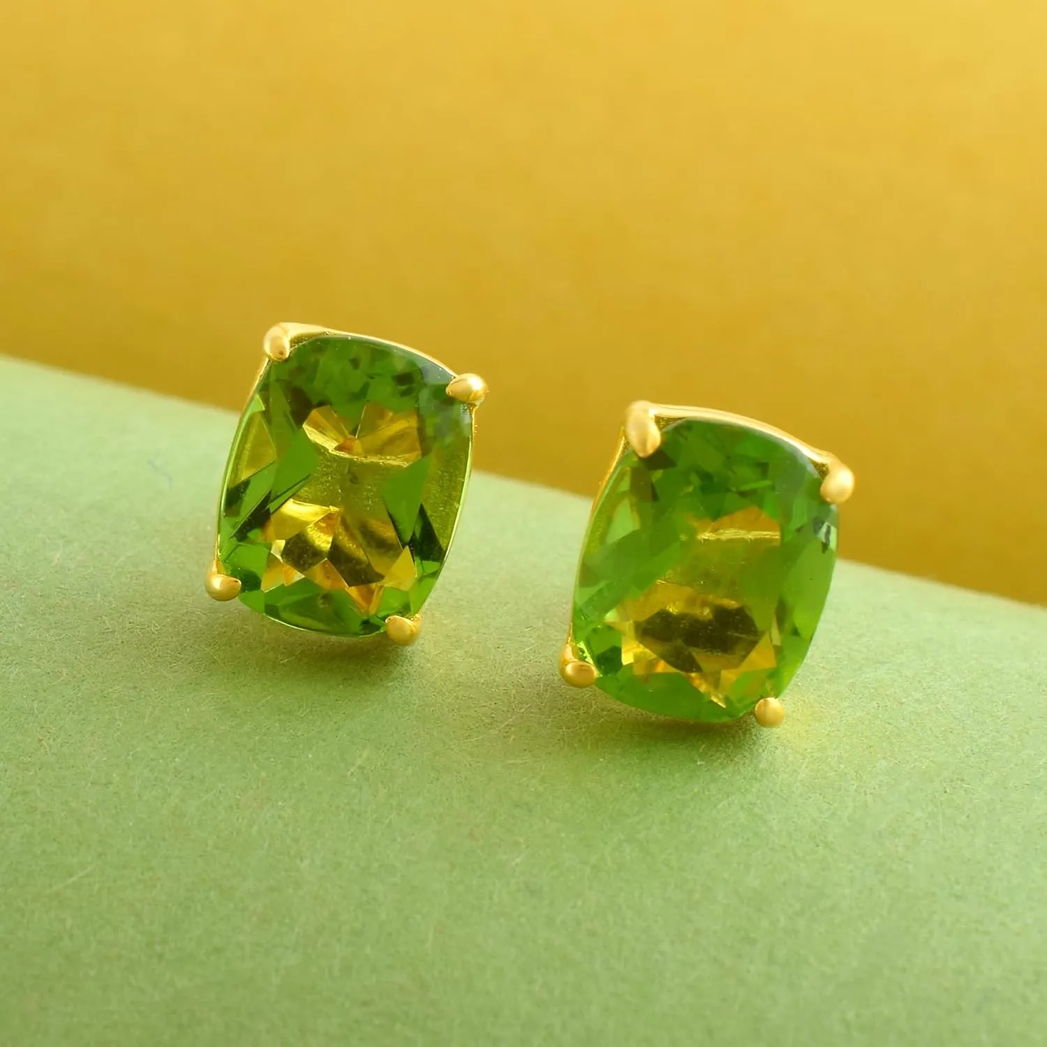 Women's 8x10 Cushion Princess Cut Gemstone 18k Gold Plated Gemstone Stud Earrings - Birthstone Stud for Her