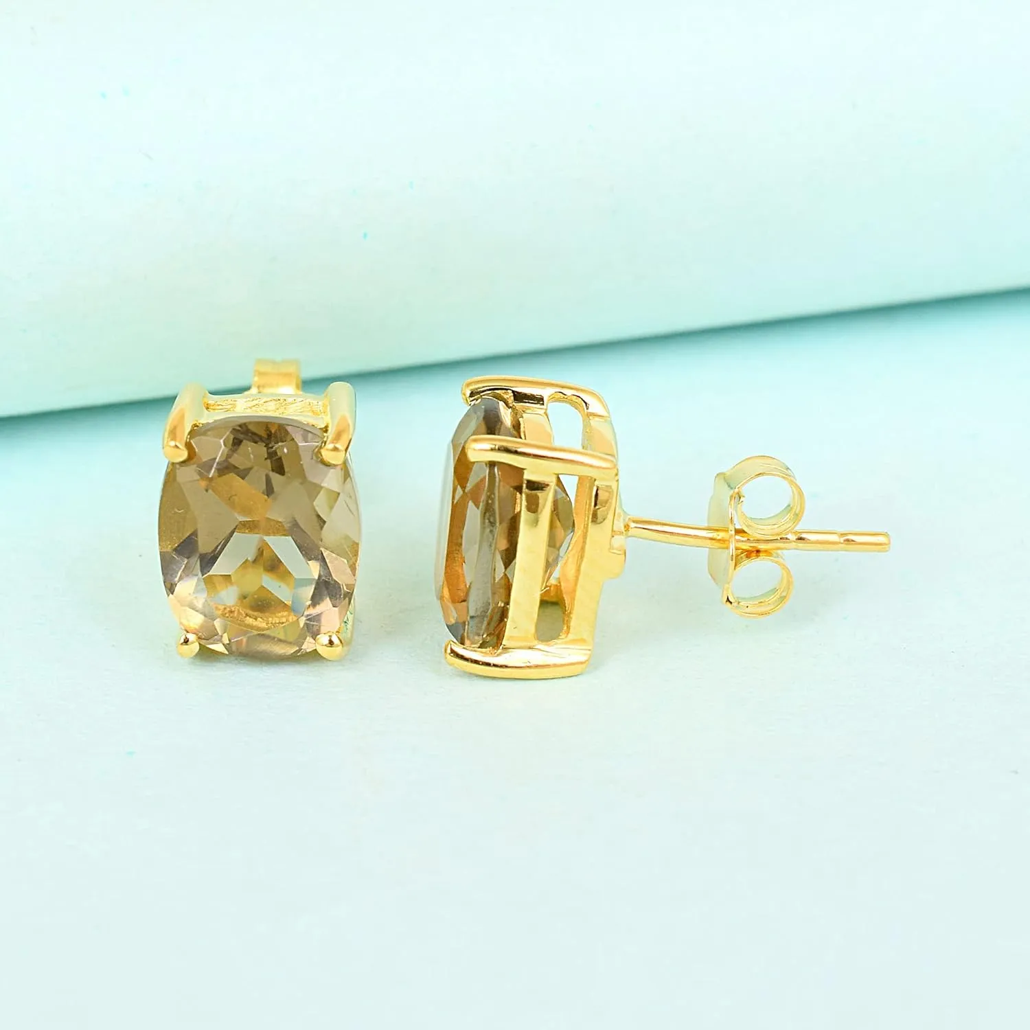 Women's 8x10 Cushion Princess Cut Gemstone 18k Gold Plated Gemstone Stud Earrings - Birthstone Stud for Her