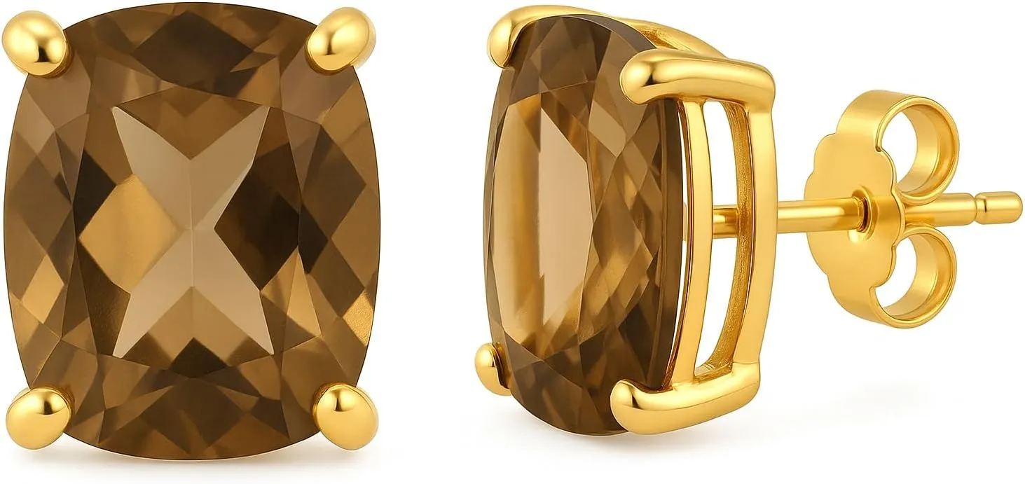 Women's 8x10 Cushion Princess Cut Gemstone 18k Gold Plated Gemstone Stud Earrings - Birthstone Stud for Her