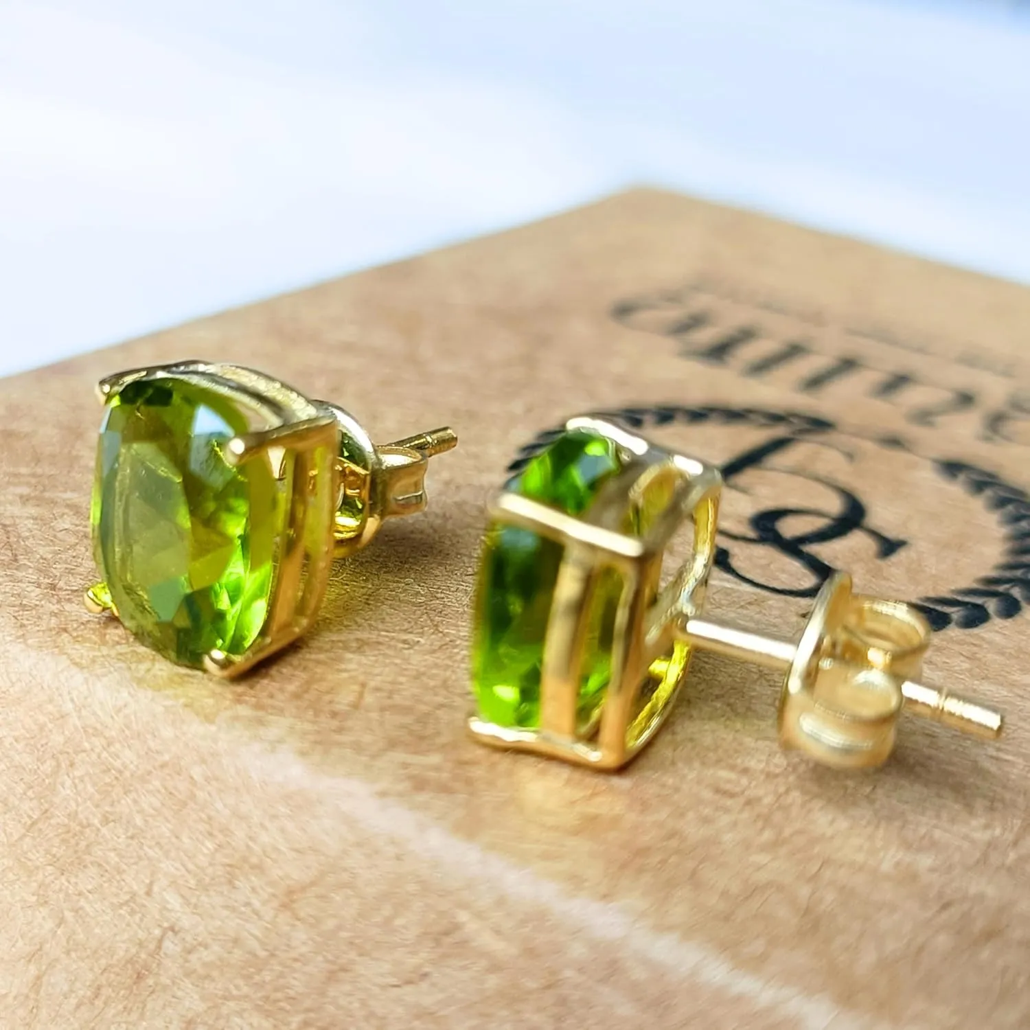 Women's 8x10 Cushion Princess Cut Gemstone 18k Gold Plated Gemstone Stud Earrings - Birthstone Stud for Her