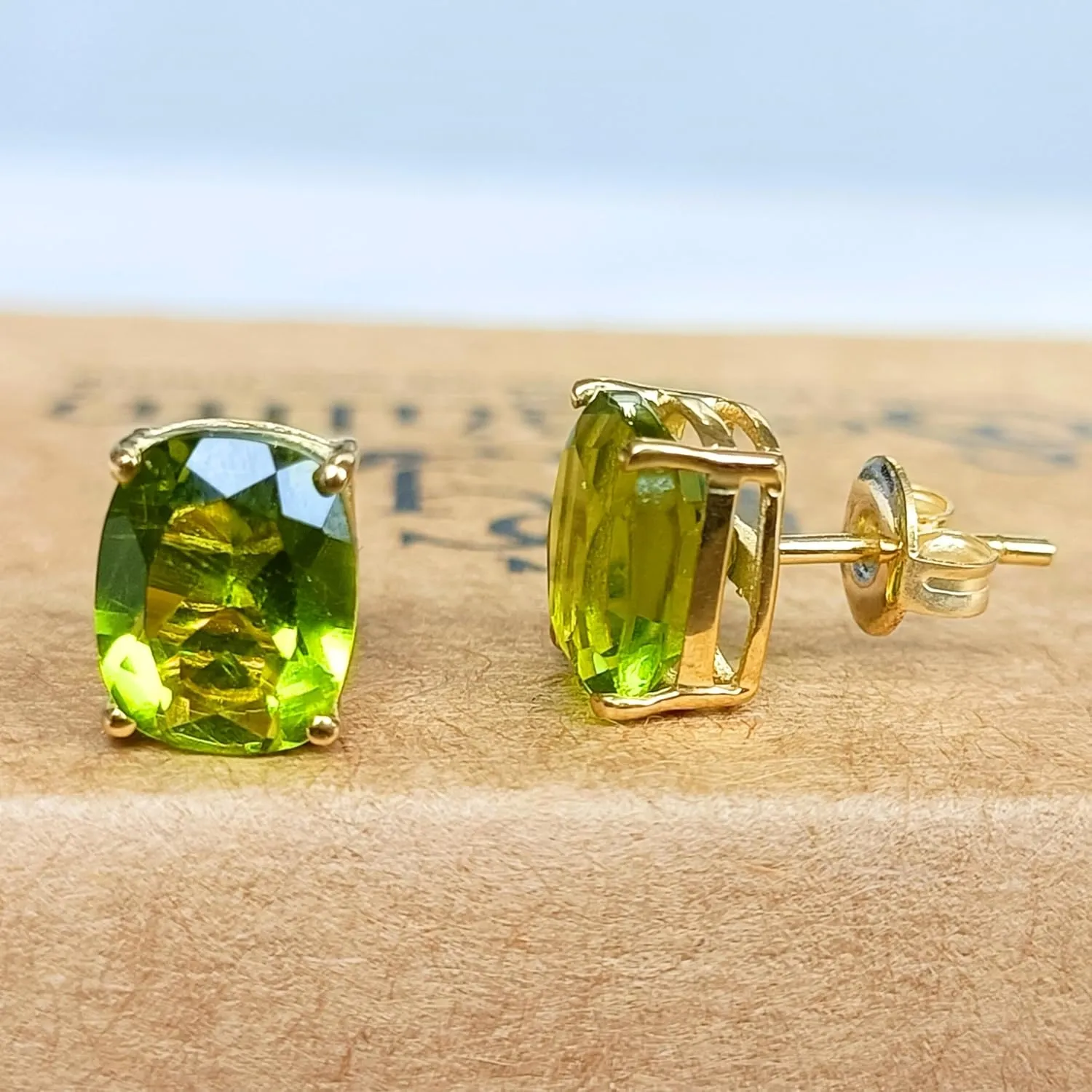 Women's 8x10 Cushion Princess Cut Gemstone 18k Gold Plated Gemstone Stud Earrings - Birthstone Stud for Her