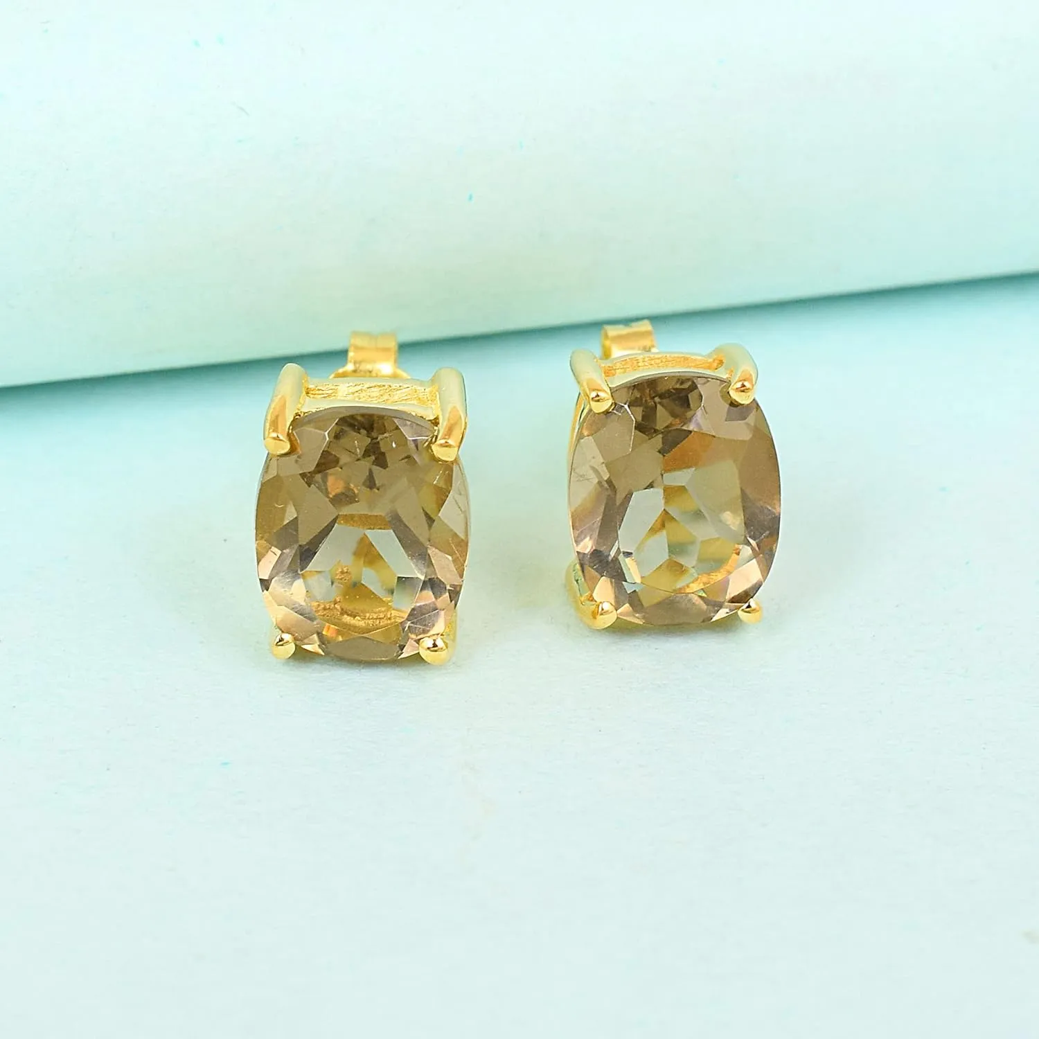 Women's 8x10 Cushion Princess Cut Gemstone 18k Gold Plated Gemstone Stud Earrings - Birthstone Stud for Her