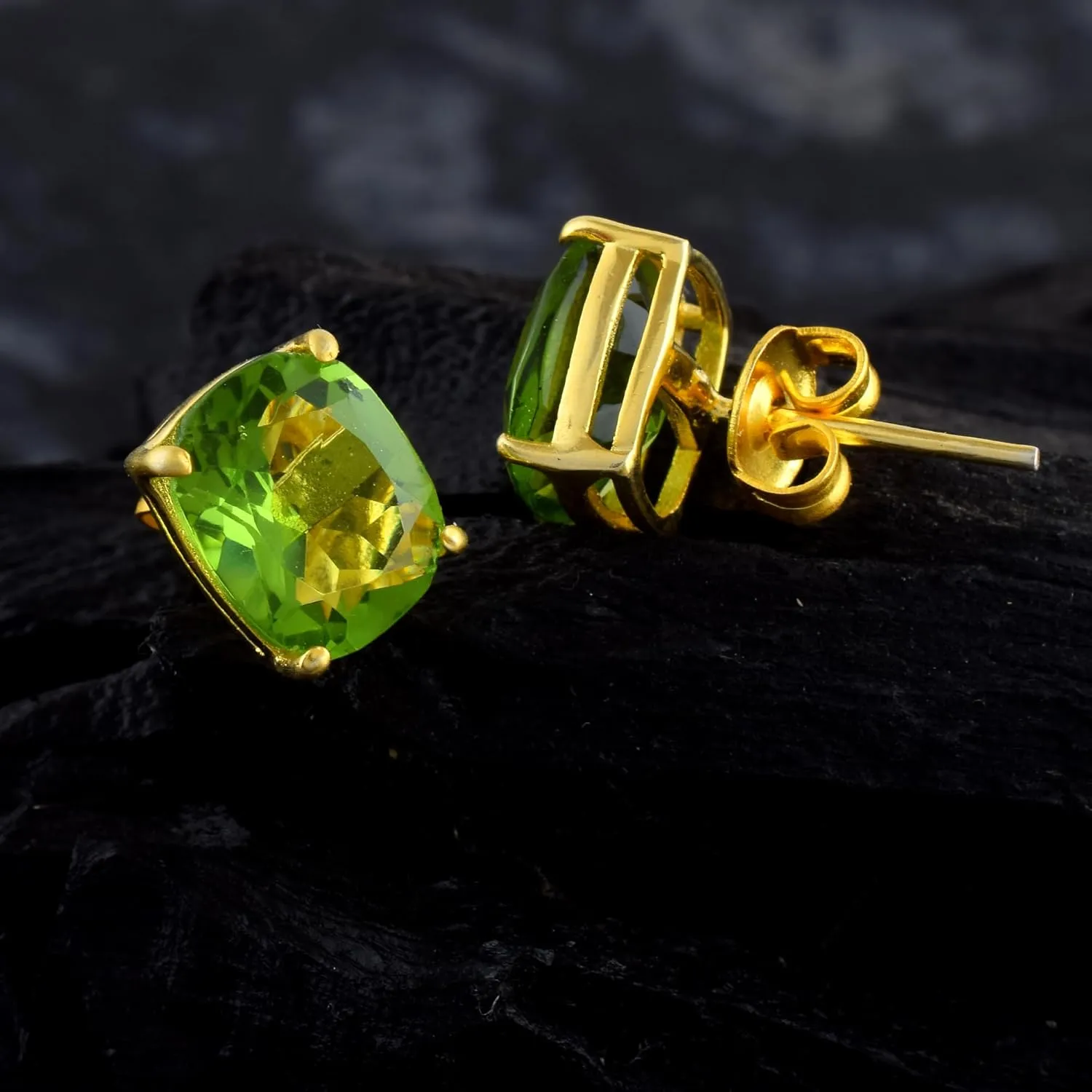 Women's 8x10 Cushion Princess Cut Gemstone 18k Gold Plated Gemstone Stud Earrings - Birthstone Stud for Her