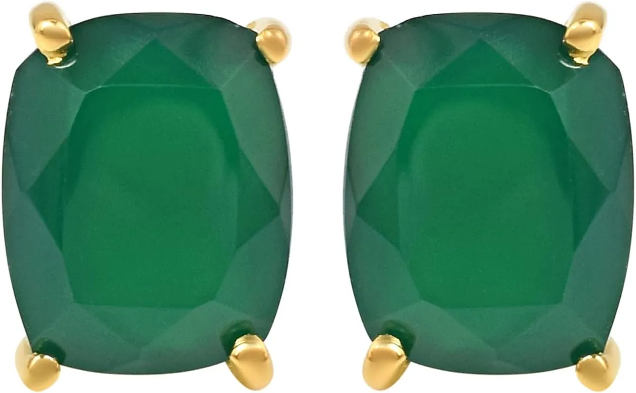Women's 8x10 Cushion Princess Cut Gemstone 18k Gold Plated Gemstone Stud Earrings - Birthstone Stud for Her